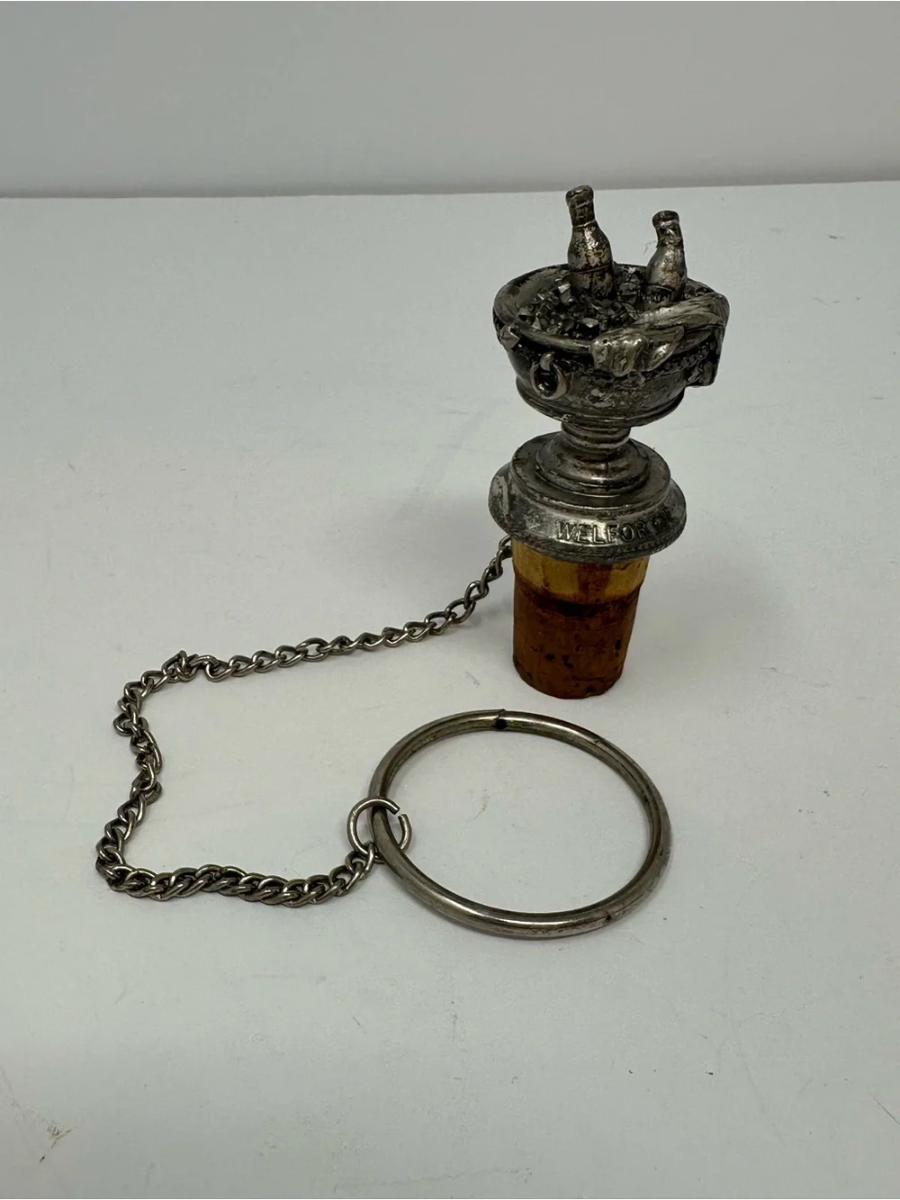 Vintage Welforth Pewter Cork Bottle Stopper Wine Bottles in Ice Bucket A1